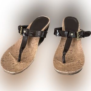RL Thong Slides in Chocolate Patent Leather